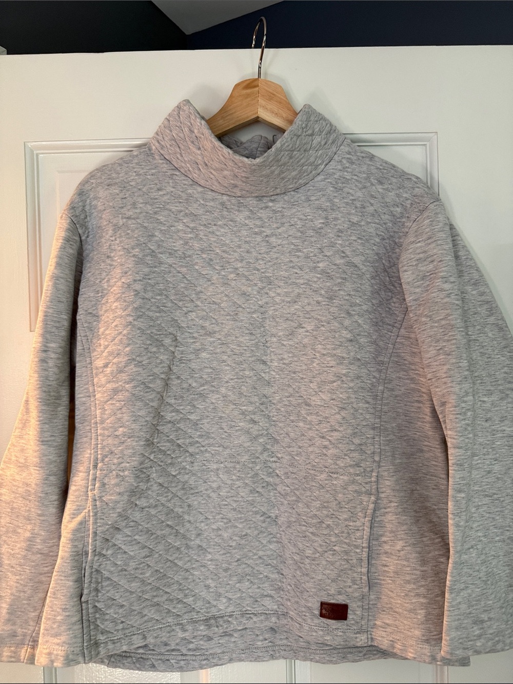L.L. Bean Heather Gray Quilted Mock Neck Pullover